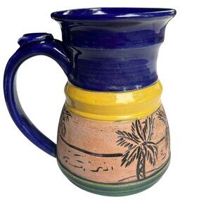 Amy Hayman Pottery Mug Made in Loveland, CO Blue, Yellow, Tan & Green